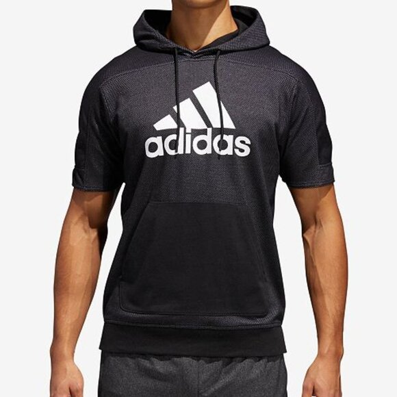 CLEARANCE!  ADIDAS - Men's Short Sleeve Hoodie, Black, Size S - Picture 1 of 10